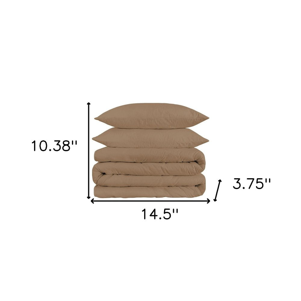 Taupe Queen Cotton Blend Washable Duvet Cover Set