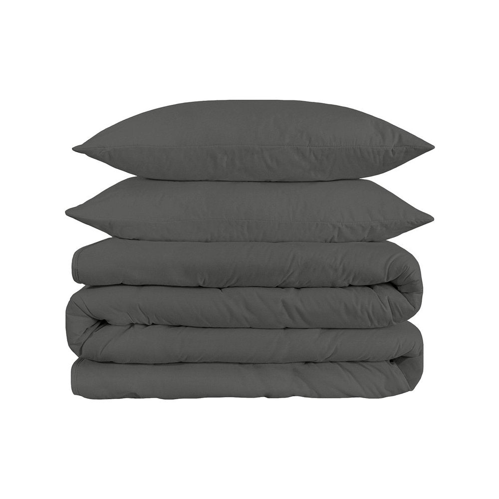 Gray Queen Cotton Washable Duvet Cover Set With Two Shams