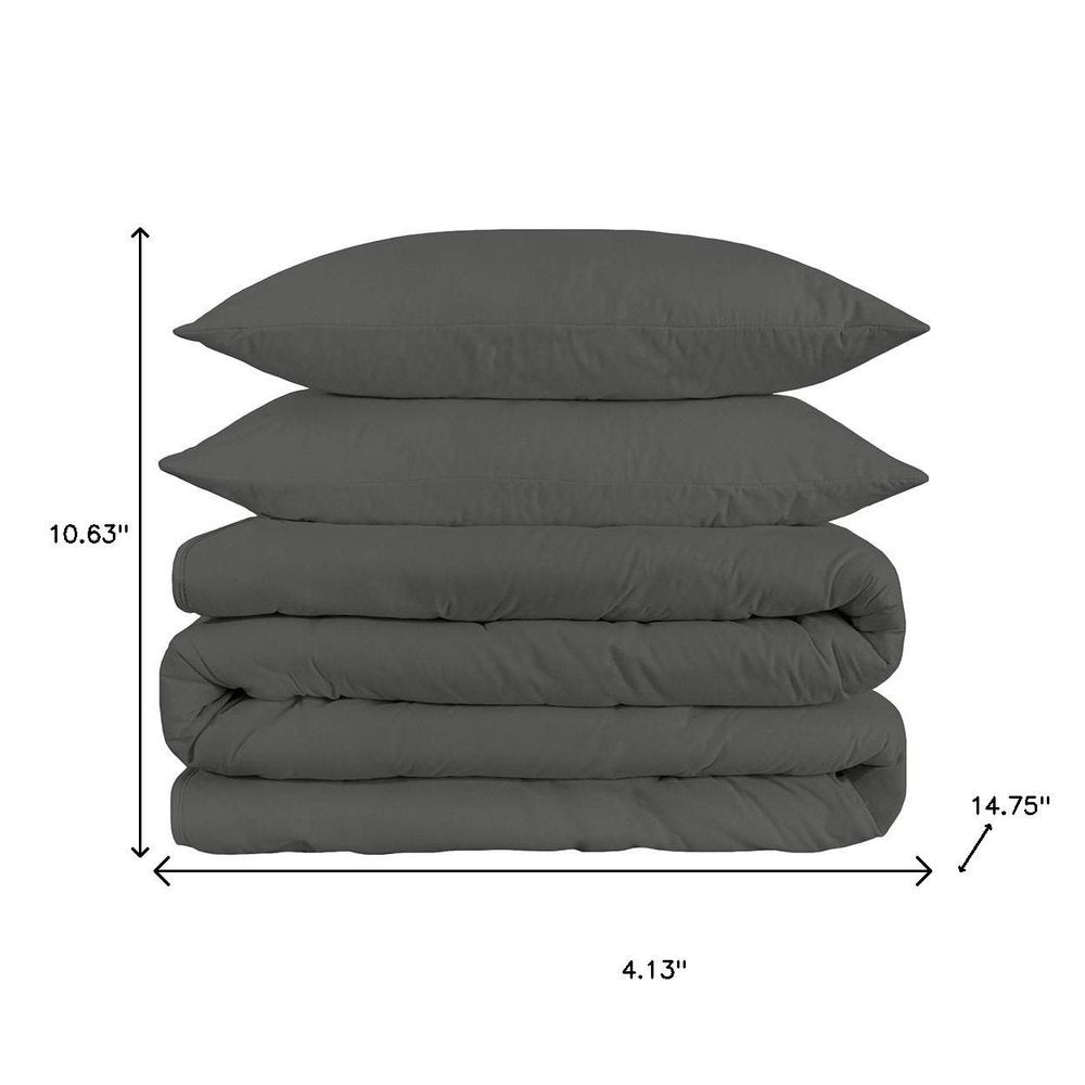 Gray Queen Cotton Washable Duvet Cover Set With Two Shams
