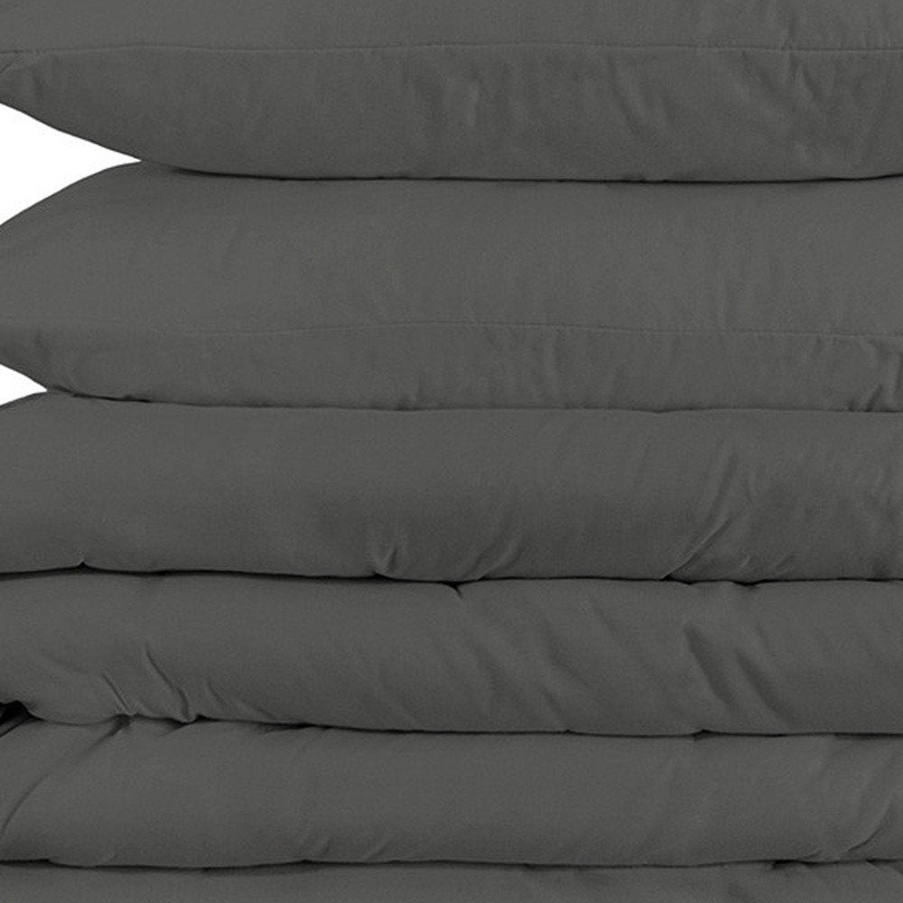 Gray Queen Cotton Washable Duvet Cover Set With Two Shams