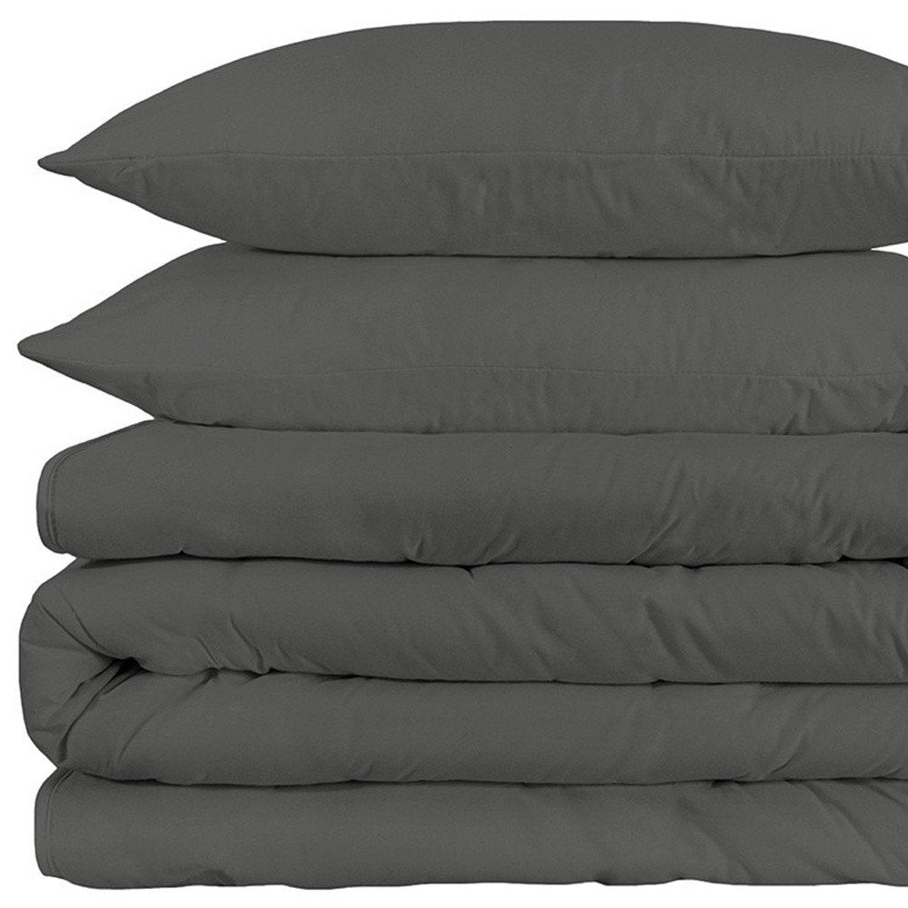 Gray Queen Cotton Washable Duvet Cover Set With Two Shams