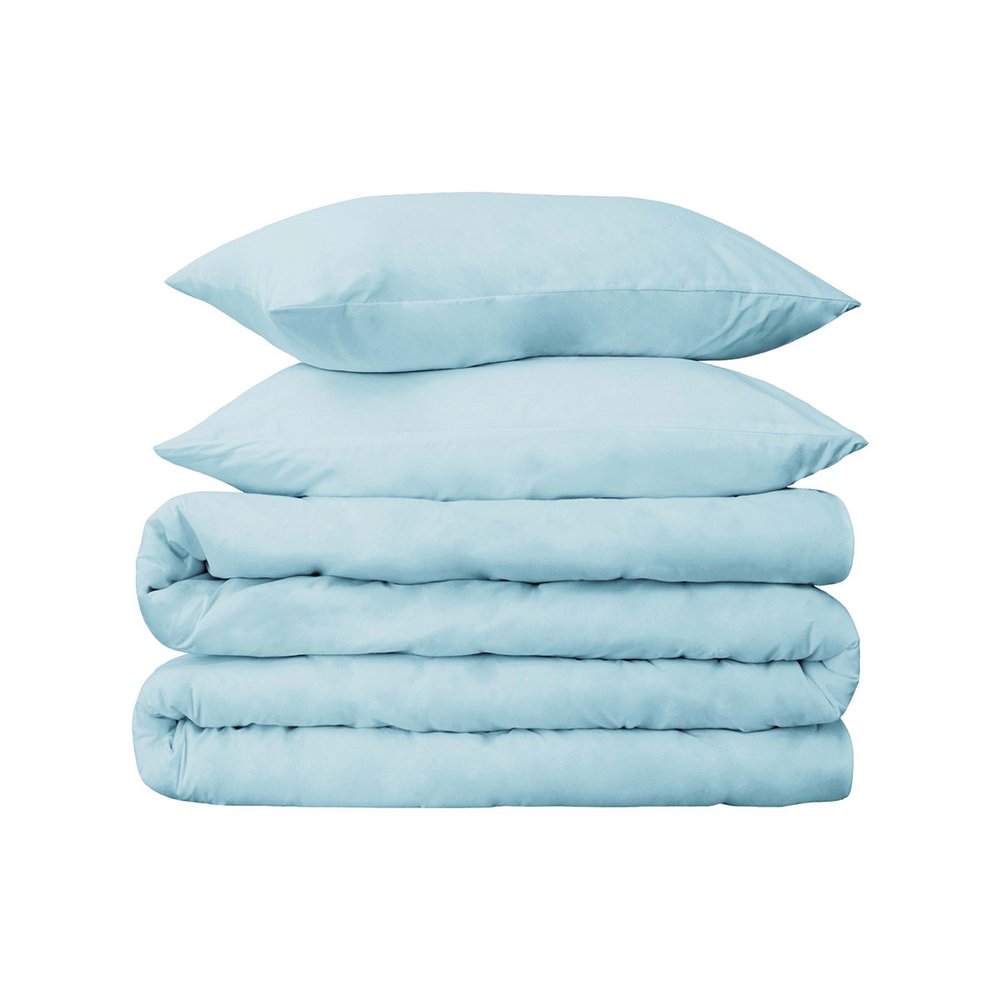 Light Blue King Cotton Blend Washable Duvet Cover Set