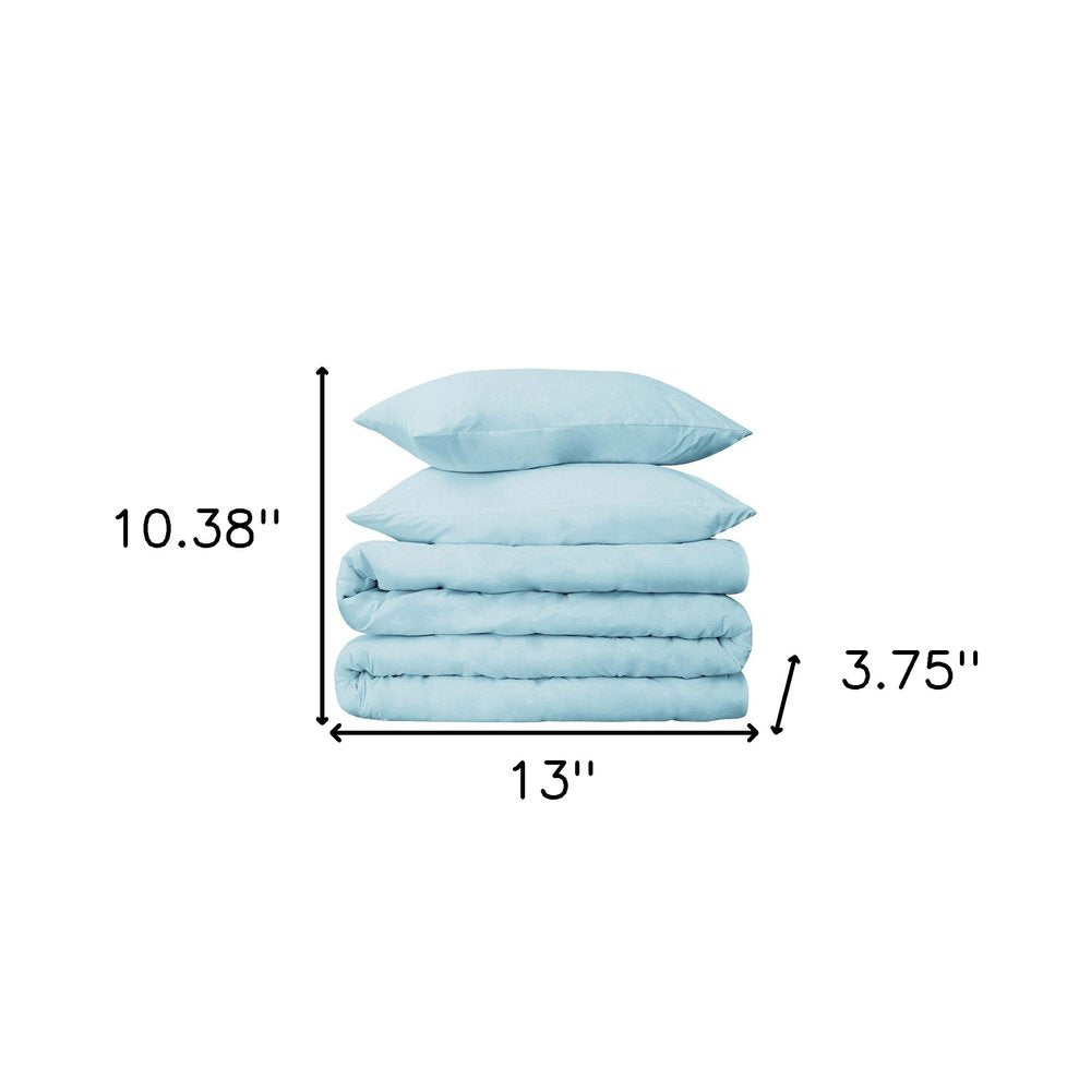 Light Blue King Cotton Blend Washable Duvet Cover Set