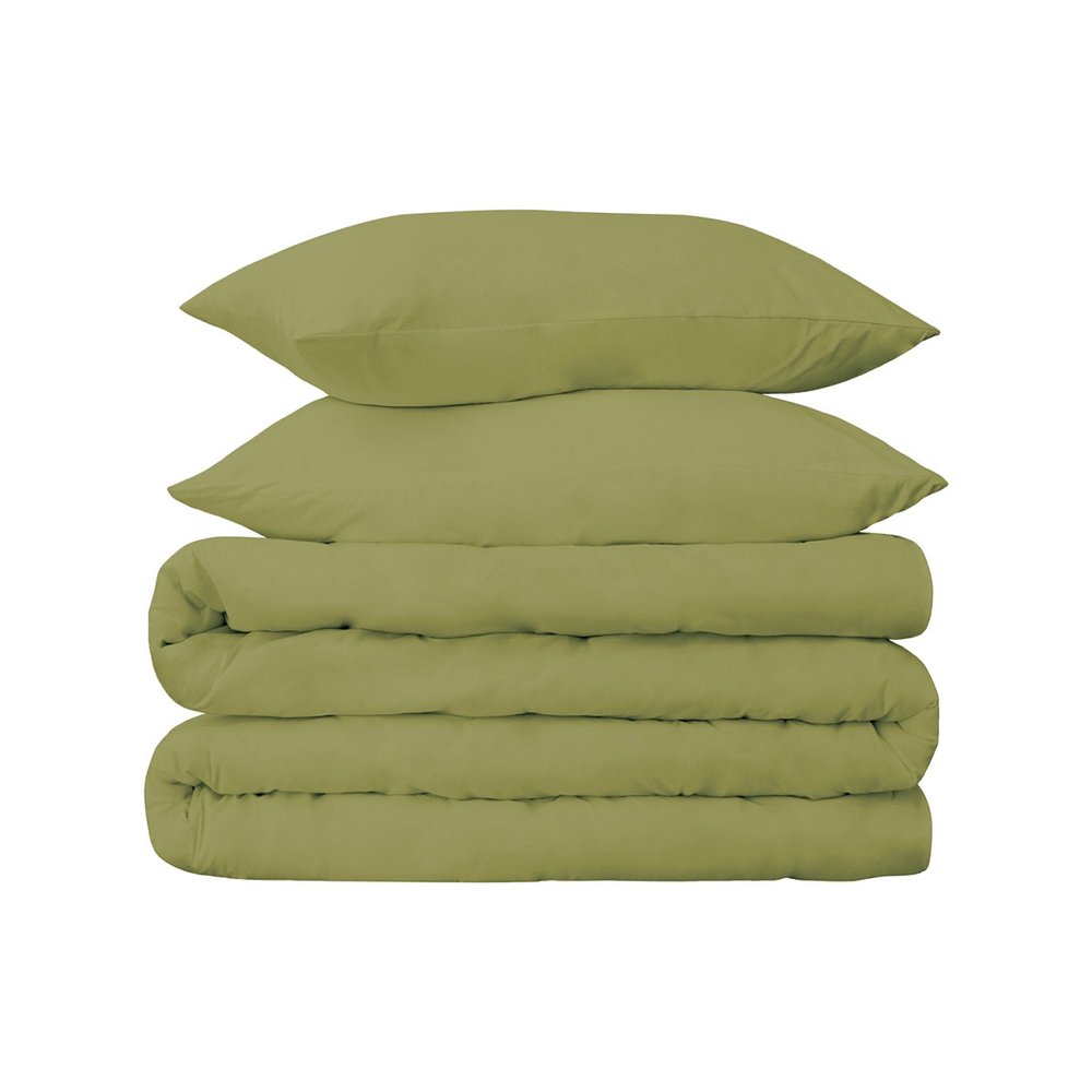 Olive Green King Cotton Blend Washable Duvet Cover Set