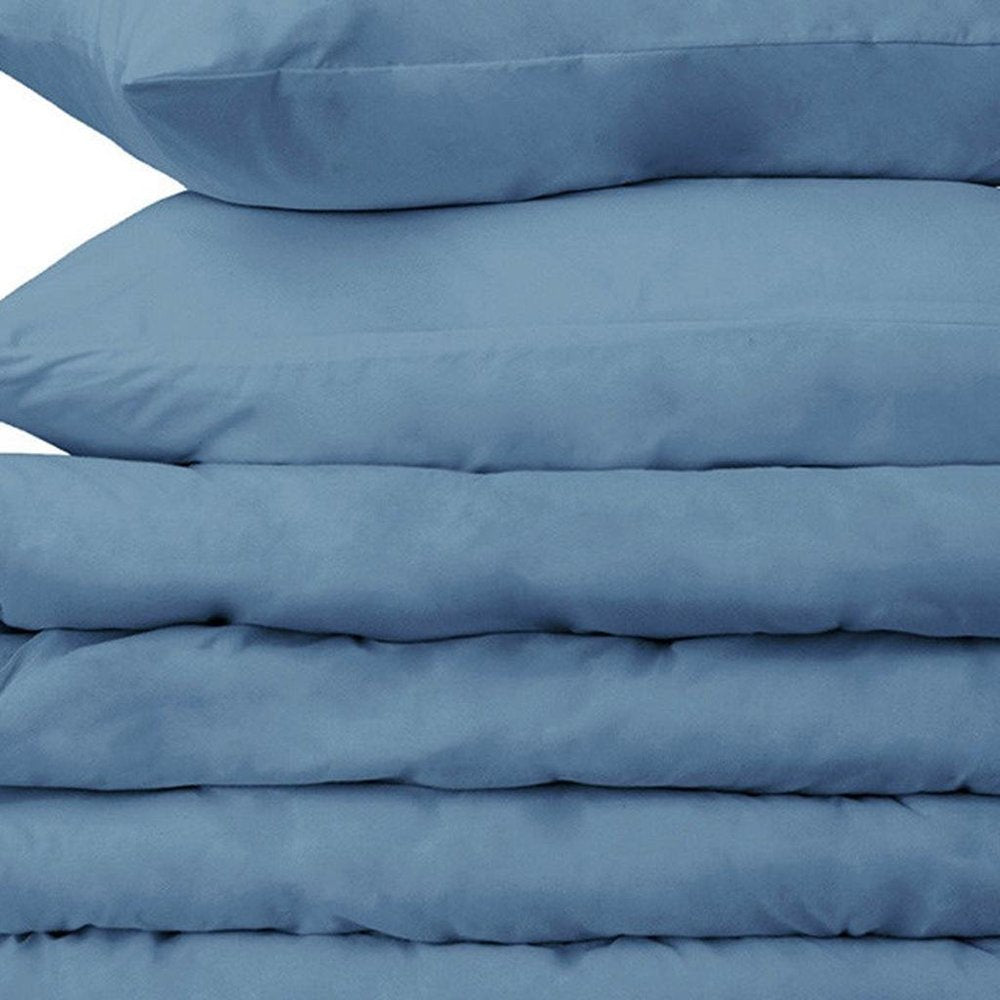 Blue Twin Cotton Blend Washable Duvet Cover Set With Sham