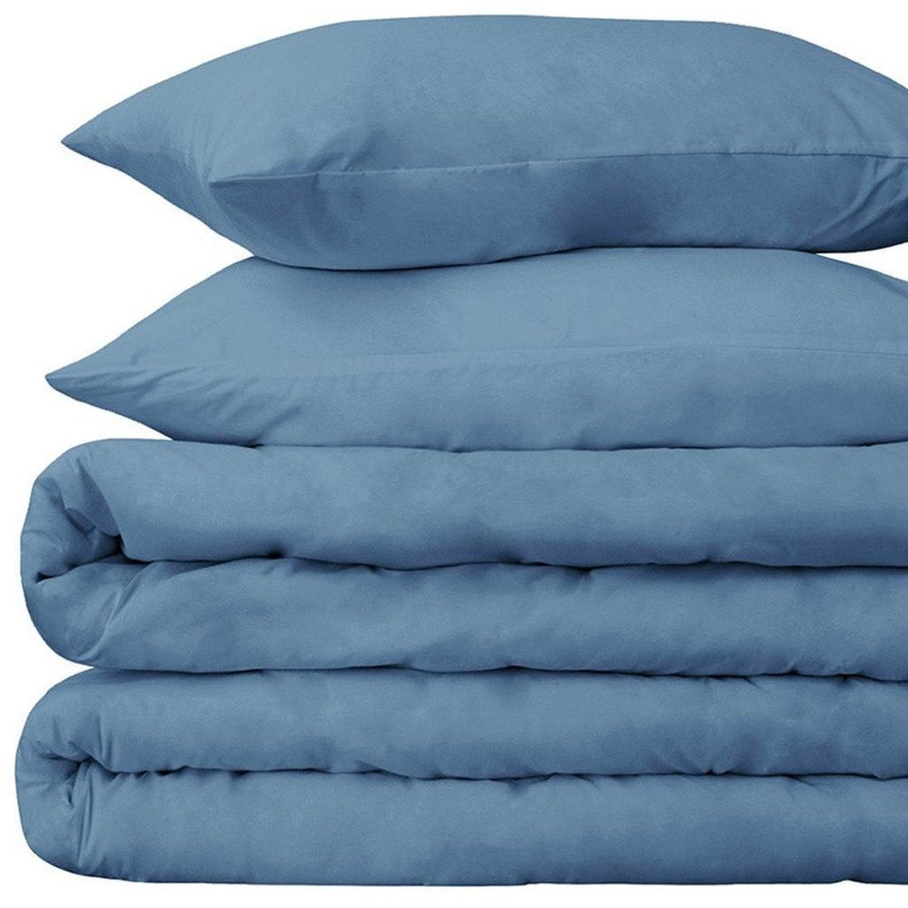 Blue Twin Cotton Blend Washable Duvet Cover Set With Sham