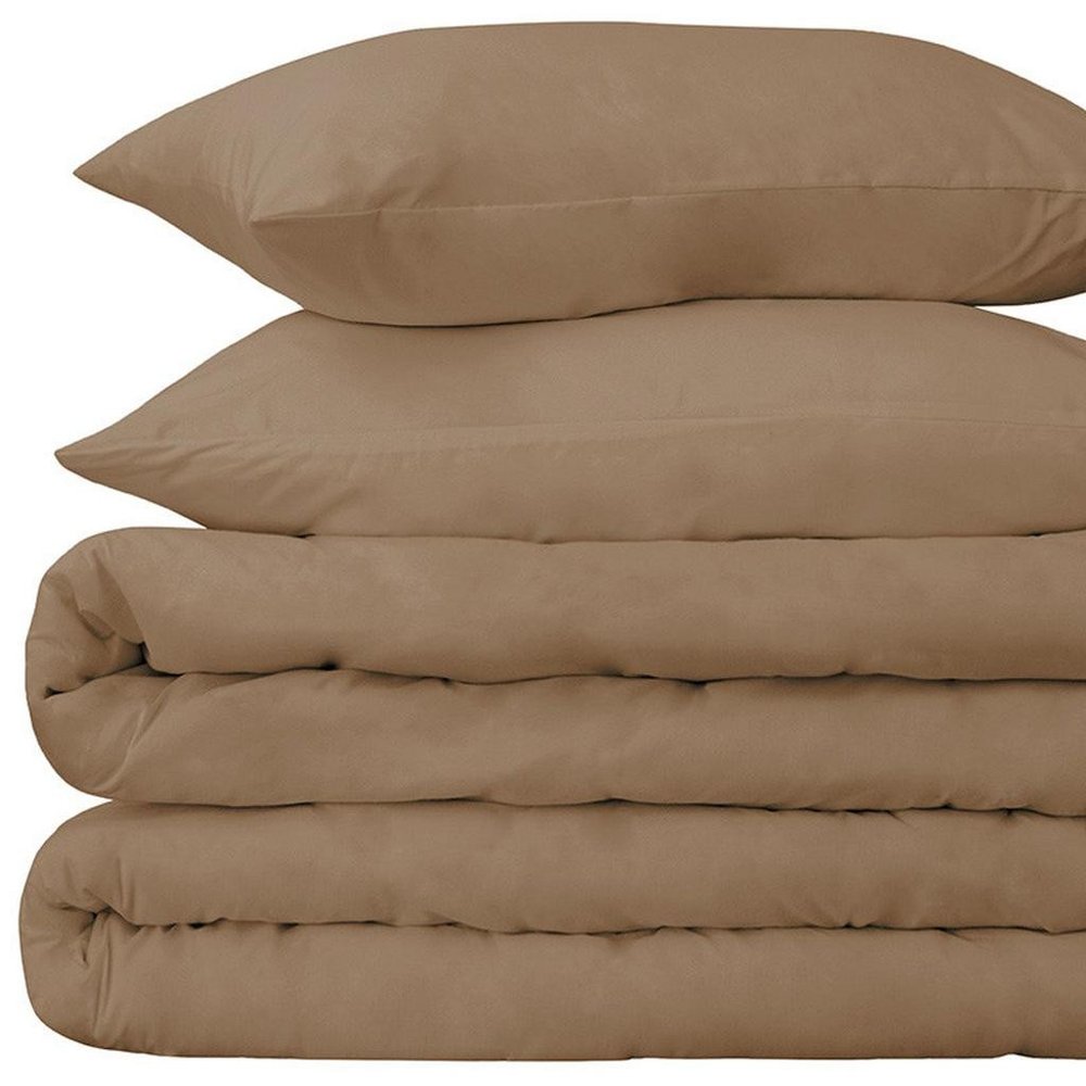 Taupe Twin Cotton Washable Duvet Cover Set With Sham
