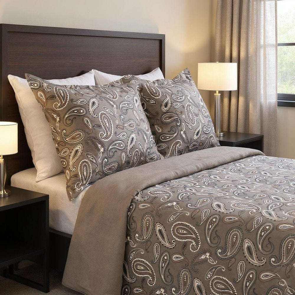 Gray Ivory And Brown King Cotton Washable Duvet Cover Set With Two Shams