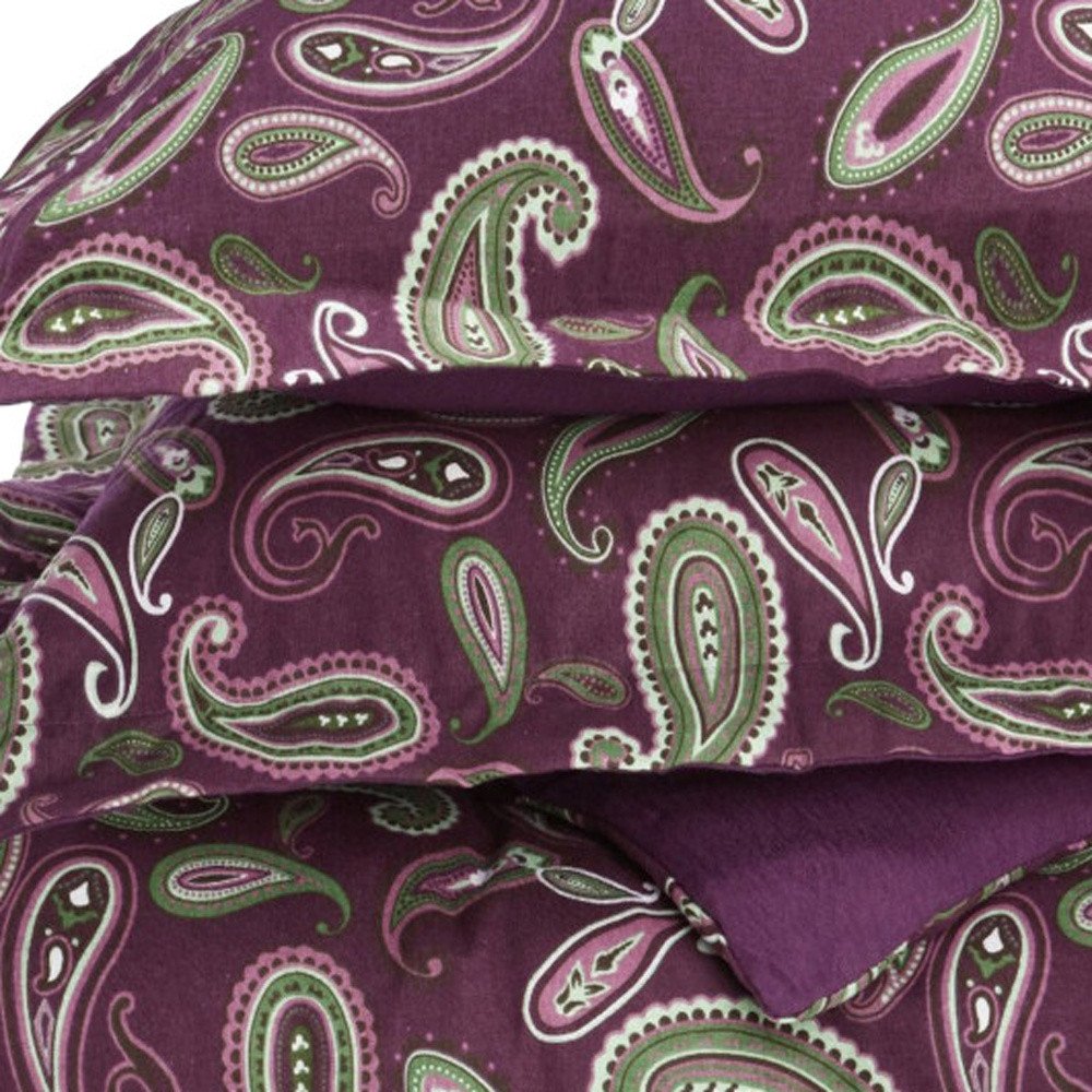 Green Pink And Purple King Cotton Washable Duvet Cover Set With Two Shams