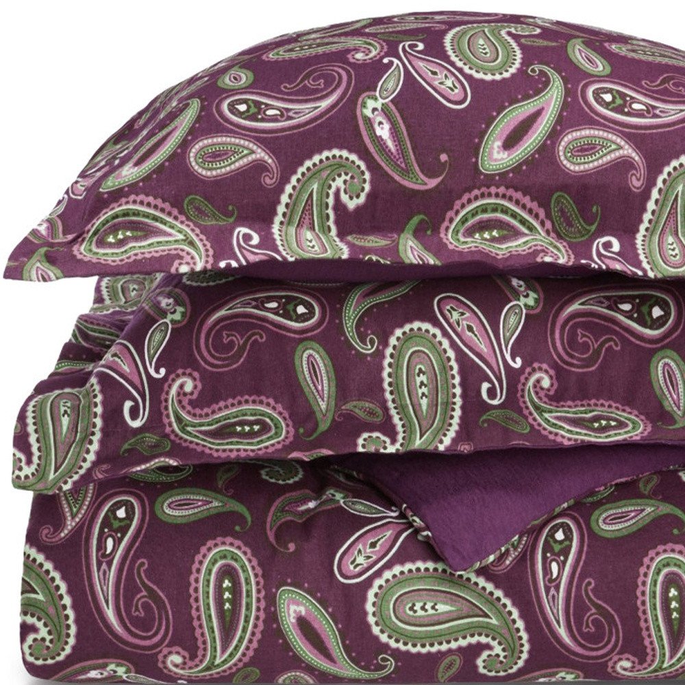 Green Pink And Purple King Cotton Washable Duvet Cover Set With Two Shams