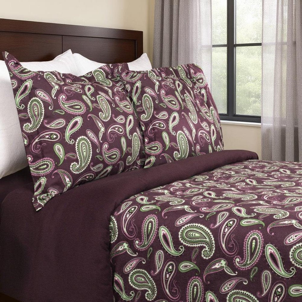 Green Pink And Purple King Cotton Washable Duvet Cover Set With Two Shams
