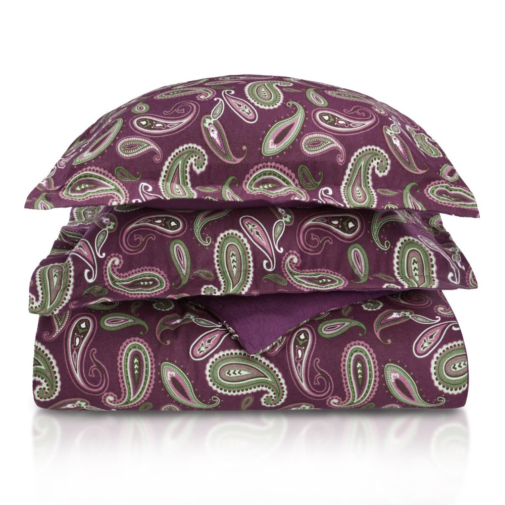 Green Pink And Purple King Cotton Washable Duvet Cover Set With Two Shams