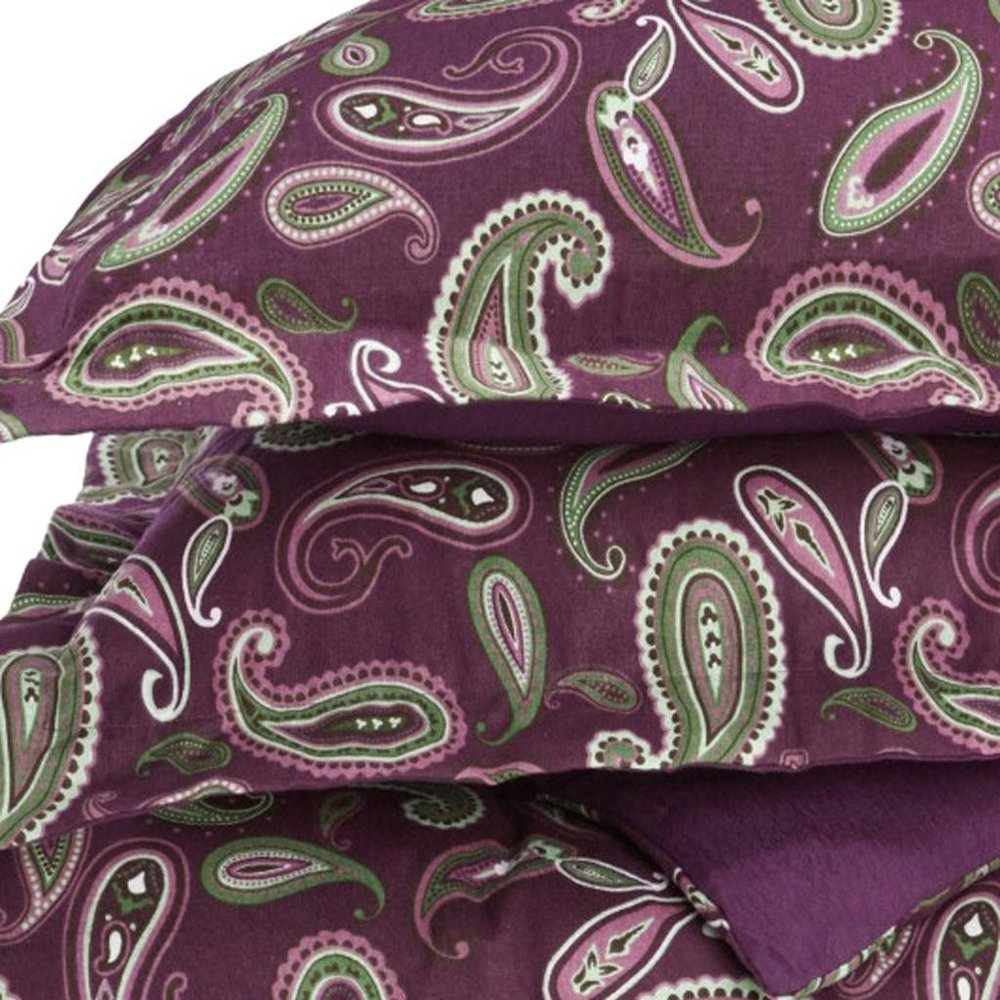 Green Pink And Purple King Cotton Washable Duvet Cover Set With Two Shams