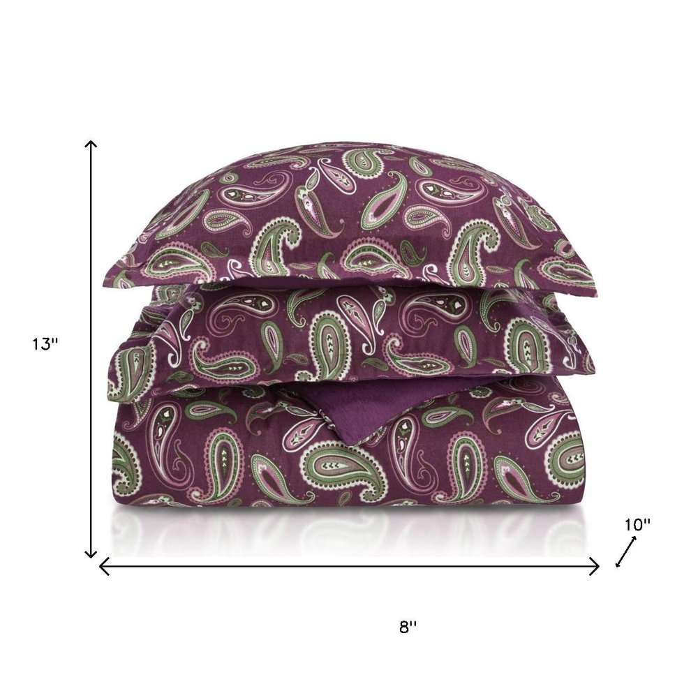 Green Pink And Purple King Cotton Washable Duvet Cover Set With Two Shams