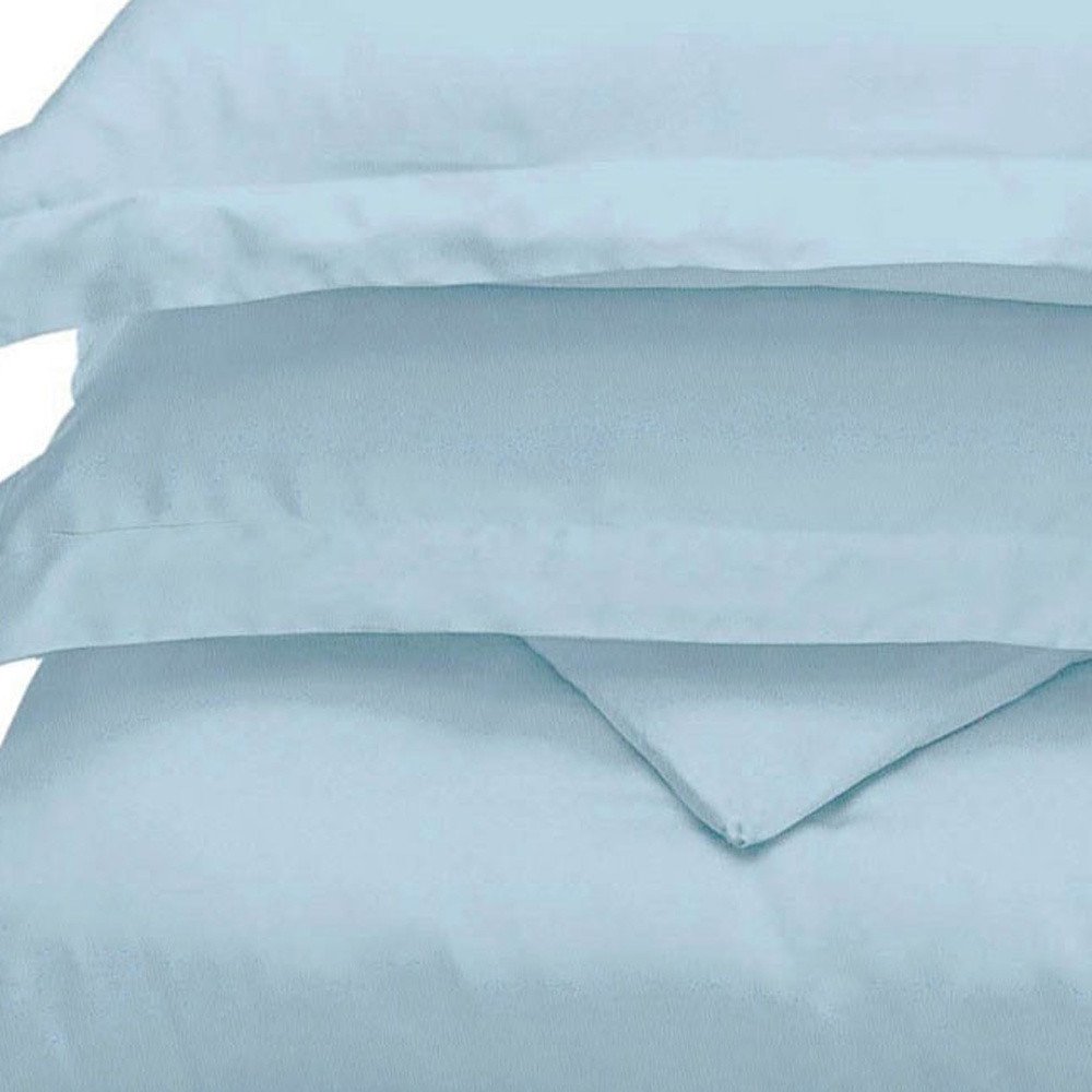 Light Blue Queen Rayon Washable Duvet Cover Set With Two Shams