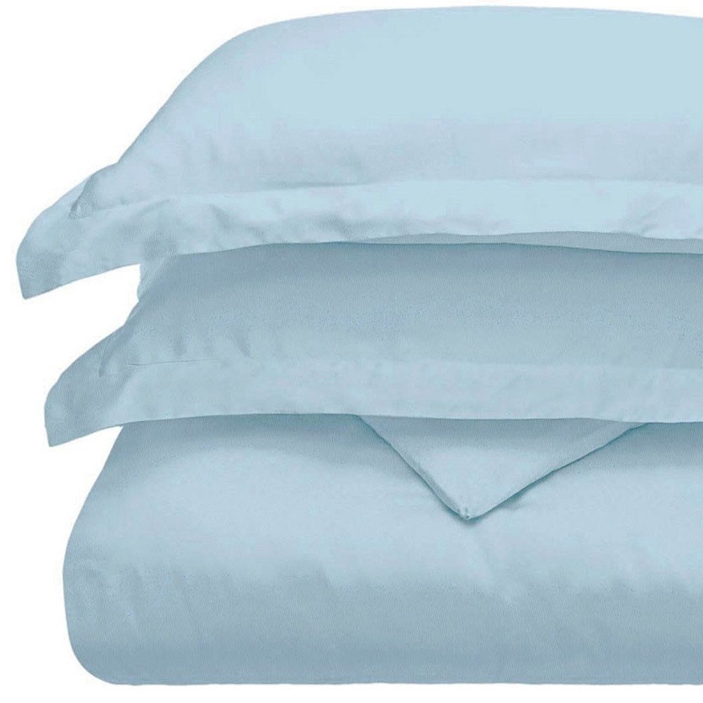 Light Blue Queen Rayon Washable Duvet Cover Set With Two Shams