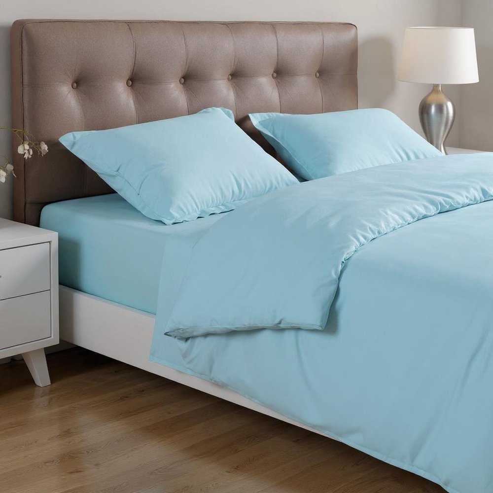 Light Blue Queen Rayon Washable Duvet Cover Set With Two Shams