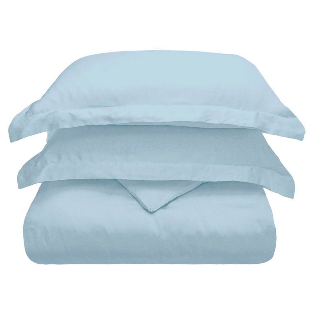 Light Blue King Cotton Blend Washable Duvet Cover Set With Two Shams