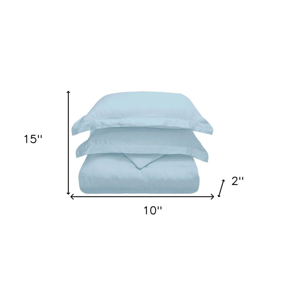 Light Blue King Cotton Blend Washable Duvet Cover Set With Two Shams