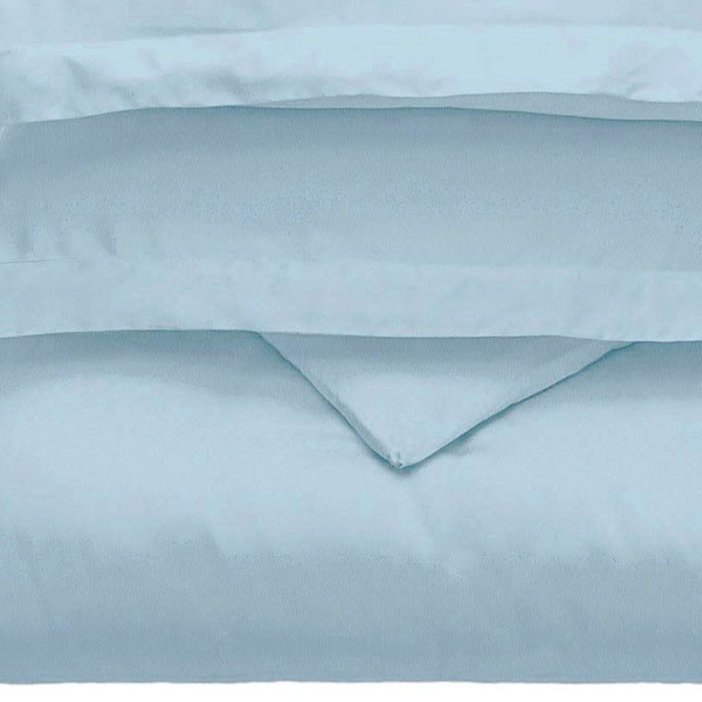 Light Blue King Cotton Blend Washable Duvet Cover Set With Two Shams