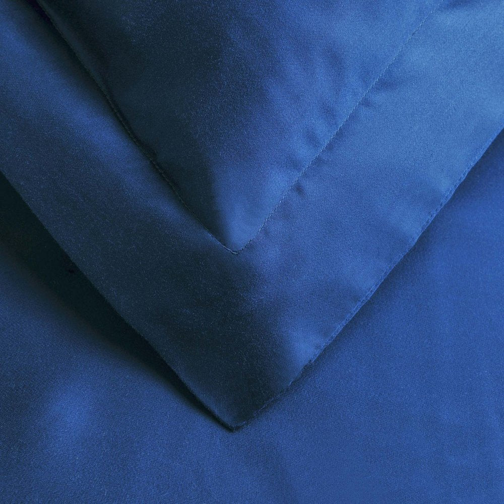 Navy Blue King Cotton Blend Washable Duvet Cover Set With Two Shams