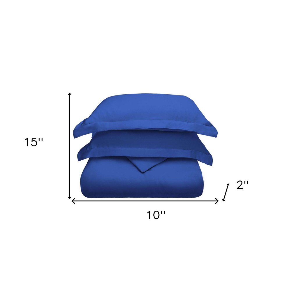Navy Blue King Cotton Blend Washable Duvet Cover Set With Two Shams