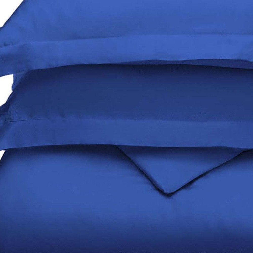 Navy Blue King Cotton Blend Washable Duvet Cover Set With Two Shams