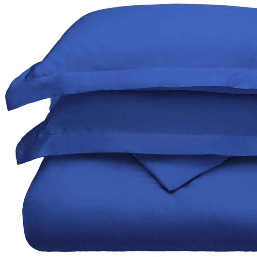 Navy Blue King Cotton Blend Washable Duvet Cover Set With Two Shams