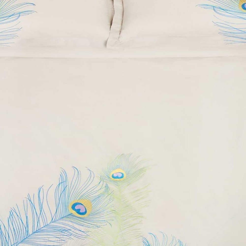 Ivory Blue And Green Queen Cotton Washable Duvet Cover Set With Two Shams