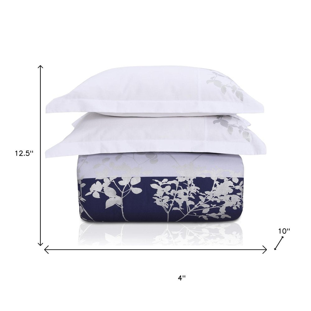 Blue And White King Cotton Washable Duvet Cover Set With Two Shams