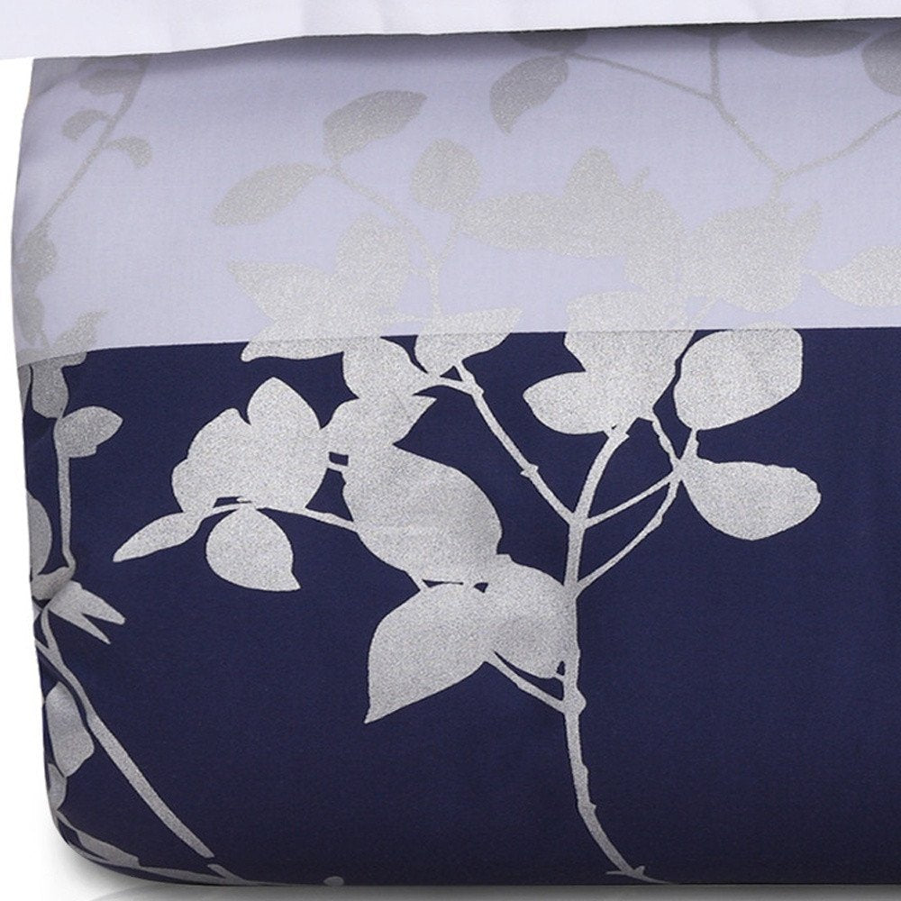 Blue And White King Cotton Washable Duvet Cover Set With Two Shams