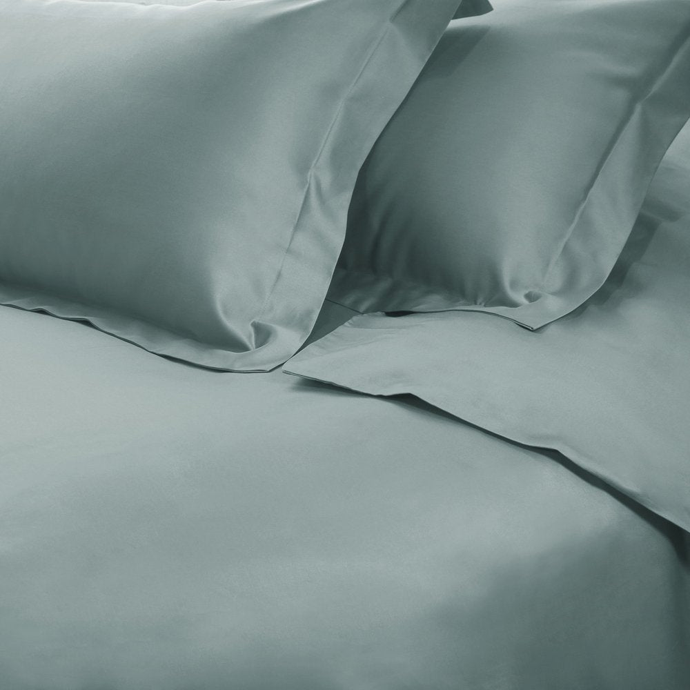 Teal Blue Queen Cotton Blend Washable Duvet Cover Set With Two Shams