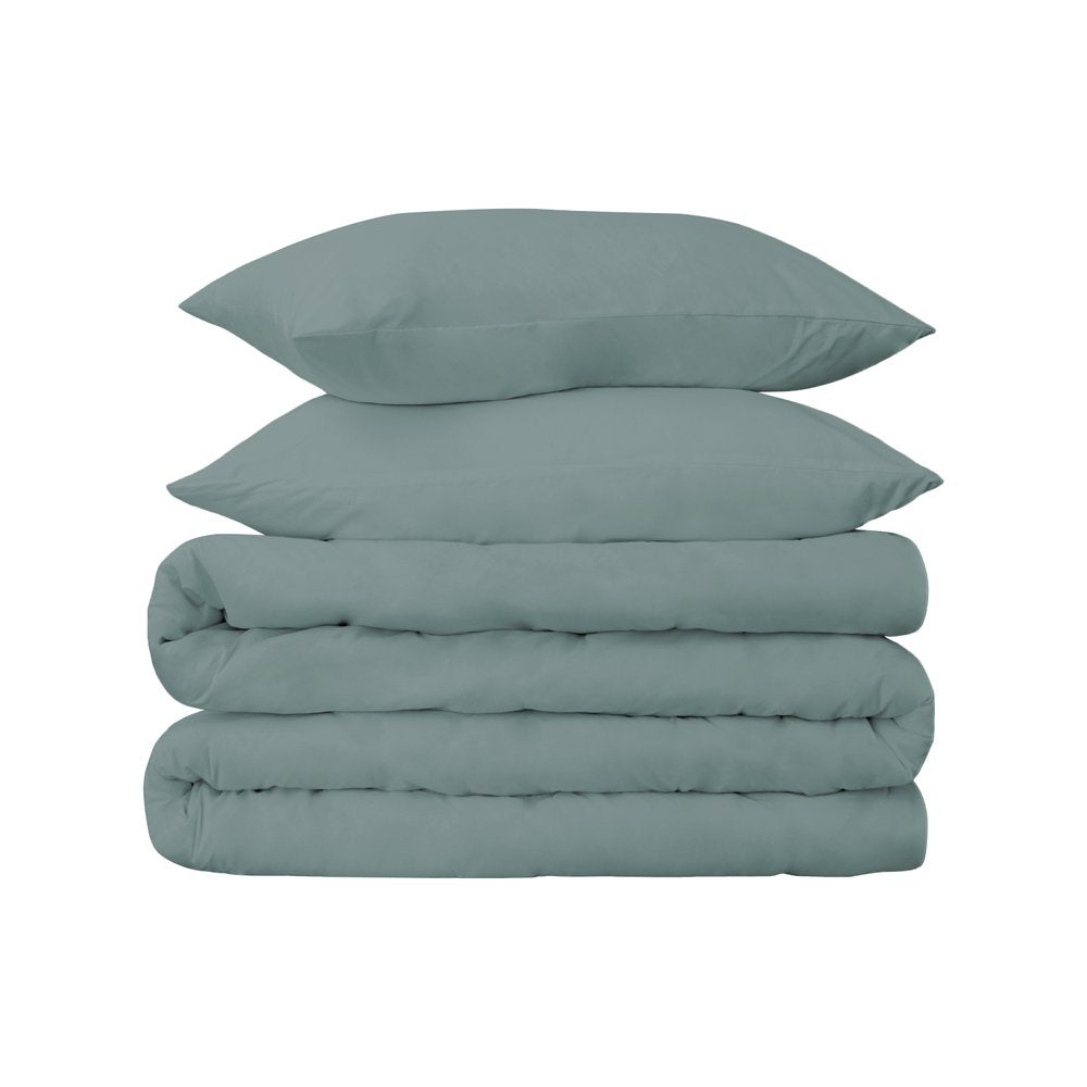 Teal Blue Queen Cotton Blend Washable Duvet Cover Set With Two Shams