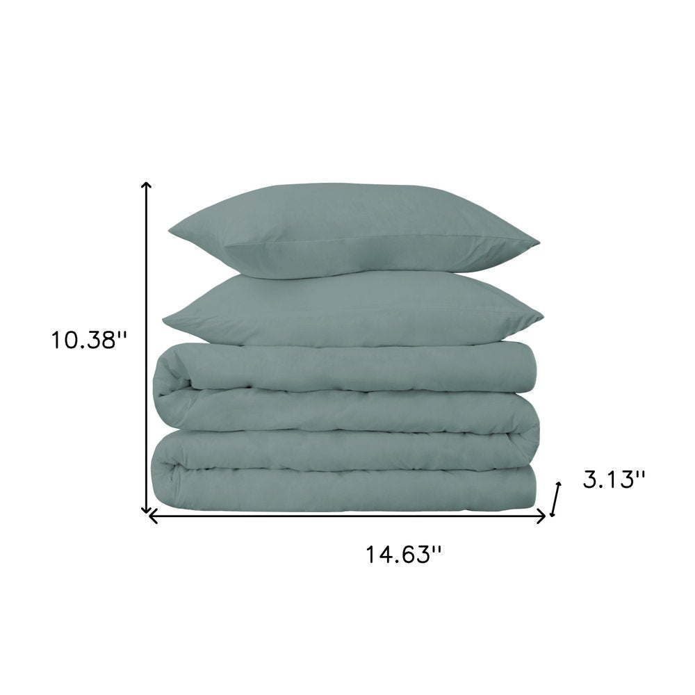 Teal Blue Queen Cotton Blend Washable Duvet Cover Set With Two Shams
