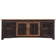 79" Black Solid Wood Cabinet Enclosed Storage Distressed TV Stand