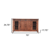 70" Brown Solid Wood Cabinet Enclosed Storage Distressed TV Stand