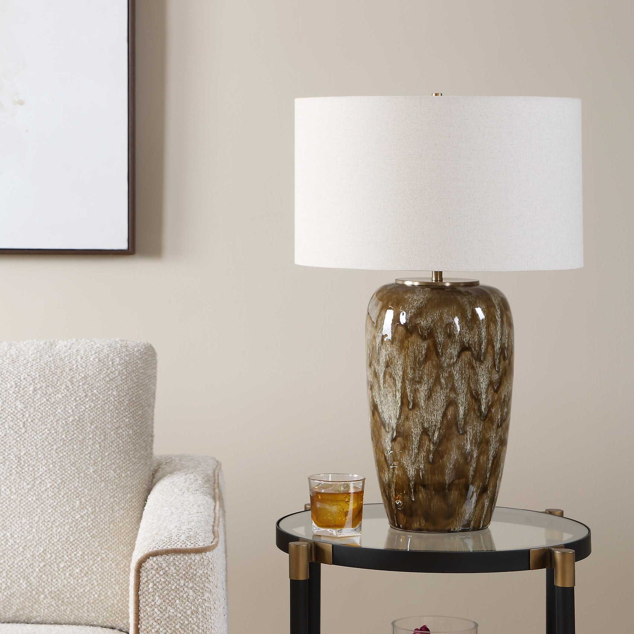 Torrence - Glazed Table Lamp - Brown / White