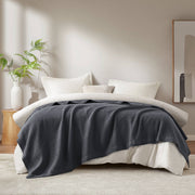 Waffle Weave - Twin Cotton Blanket - Dark Gray