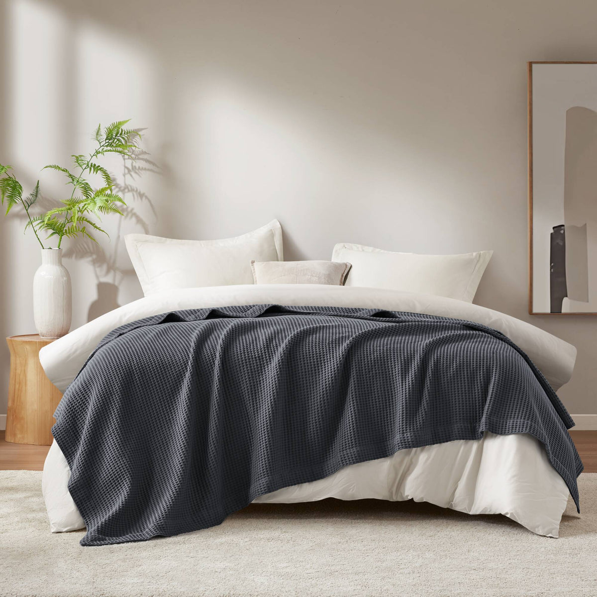 Waffle Weave - Twin Cotton Blanket - Dark Gray