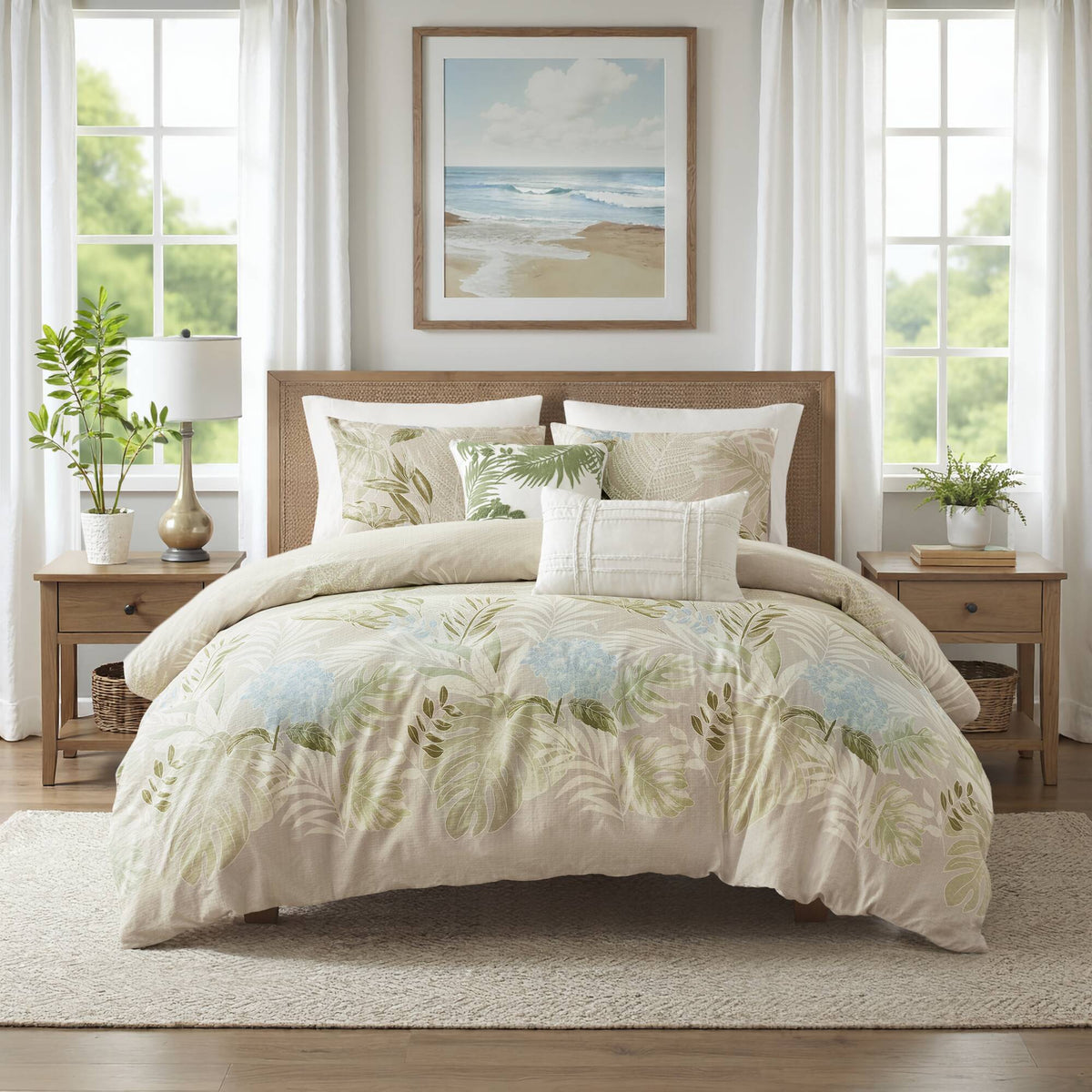 Kiawah Island - 5 Piece Cotton Duvet Cover Set With Throw Pillow - Taupe