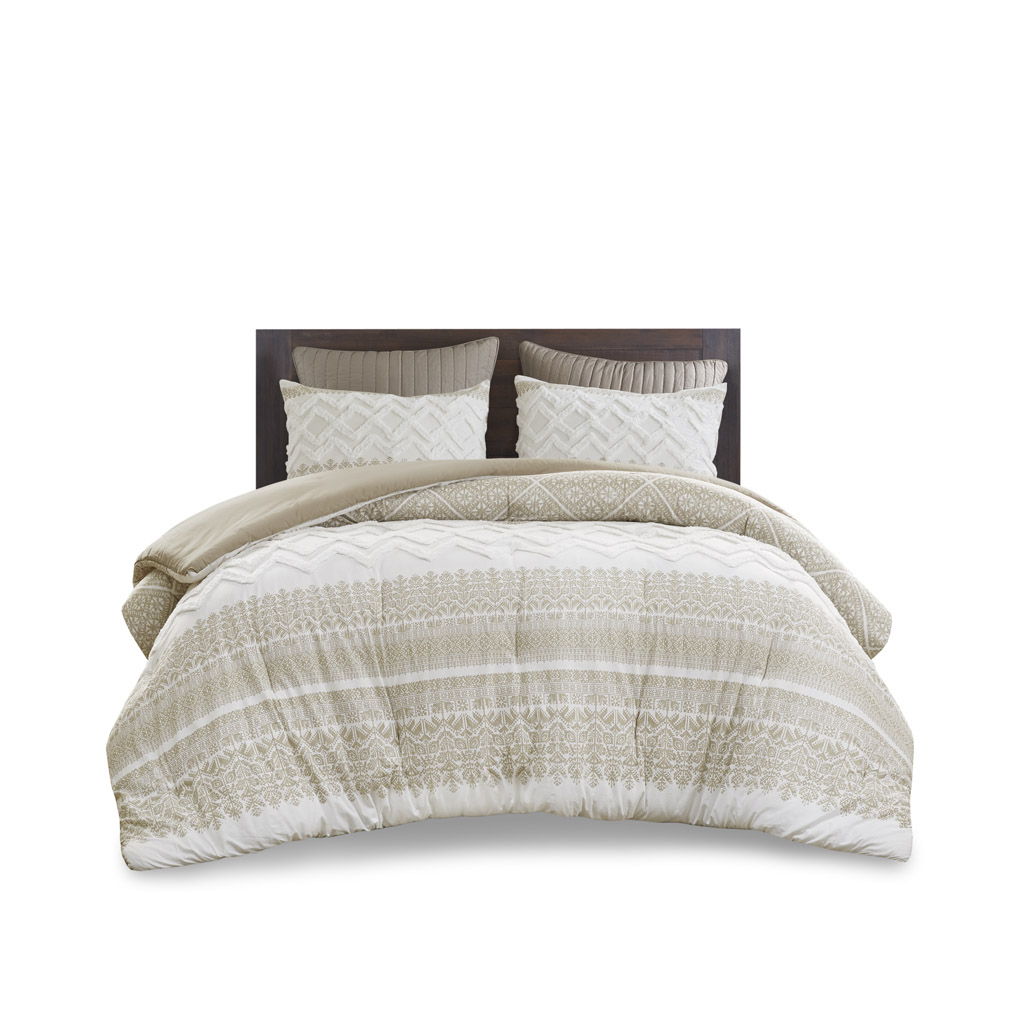 Mila - 3 Piece Comforter Set With Tufting - Taupe