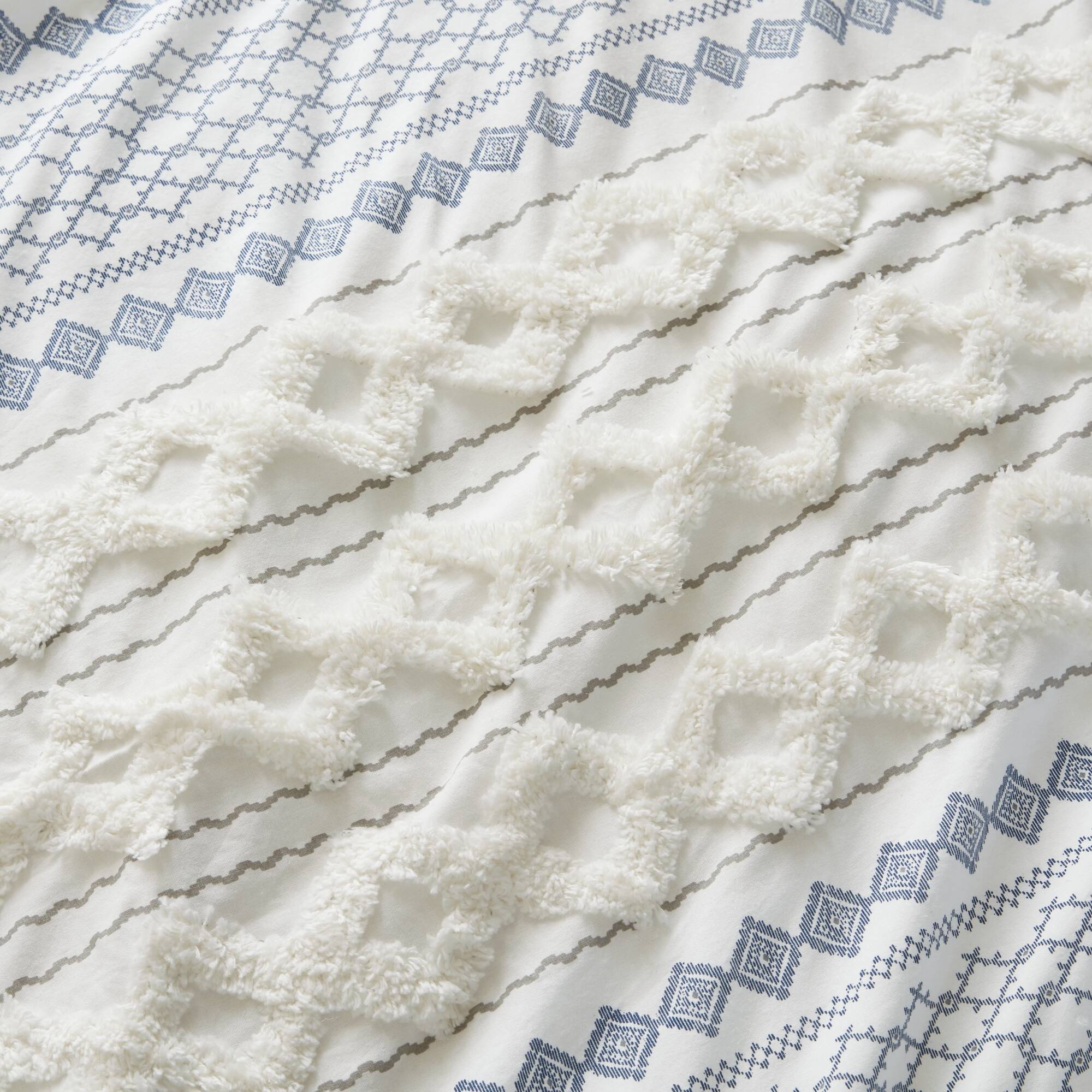 Imani - Cotton Printed Duvet Cover Set With Chenille - White