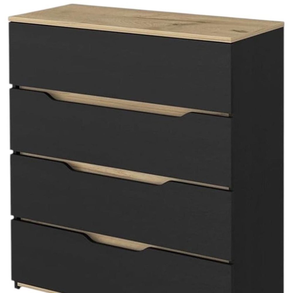 Three Piece Black Natural And Oak Bedroom Set