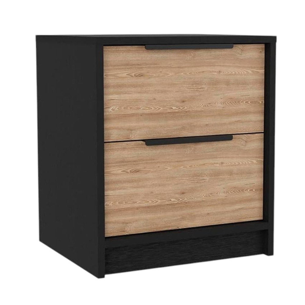 Three Piece Black Natural And Oak Bedroom Set