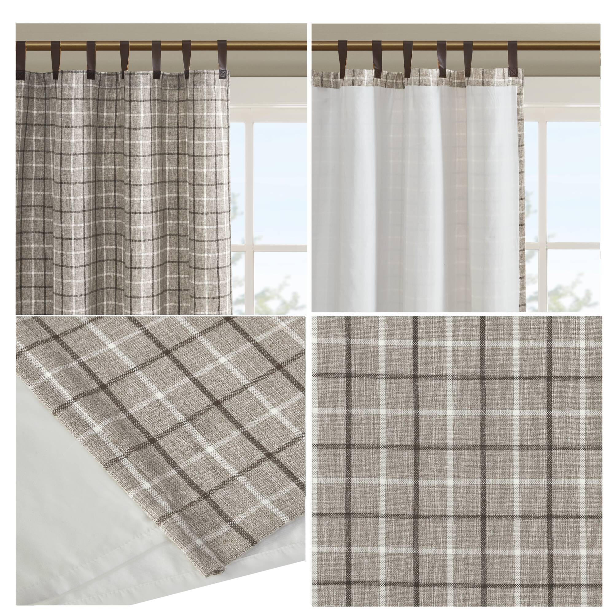 Anaheim - 50" x 108" Plaid Faux Leather Tab Top Curtain Panel With Fleece Lining - Brown