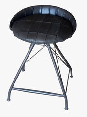 24" Gray Leather and Iron Low Back Counter Height Swivel Bar Chair