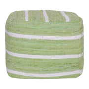 18" Green and White Cotton Striped Cube Pouf Ottoman