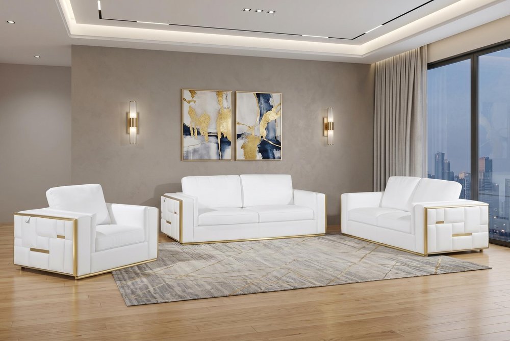 White Top Grain Leather Five Person Seating Set