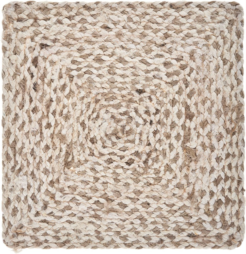 15" Set of Four Ivory And Natural Jute Square Placemats