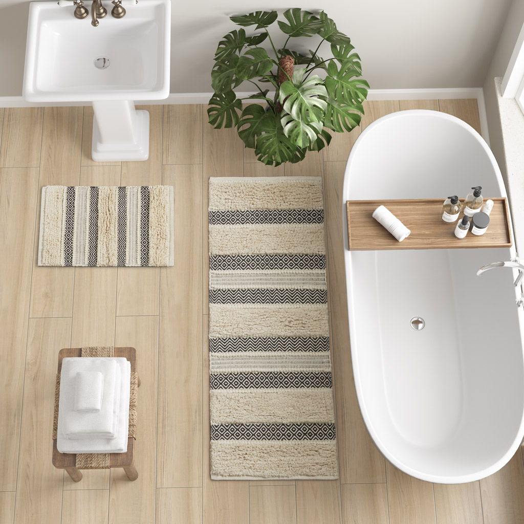 Asher - 22" x 58" Woven Texture Stripe Bath Rug - Black